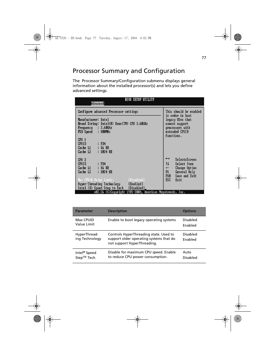 Processor summary and configuration | Acer Altos G520 User Manual | Page 87 / 186