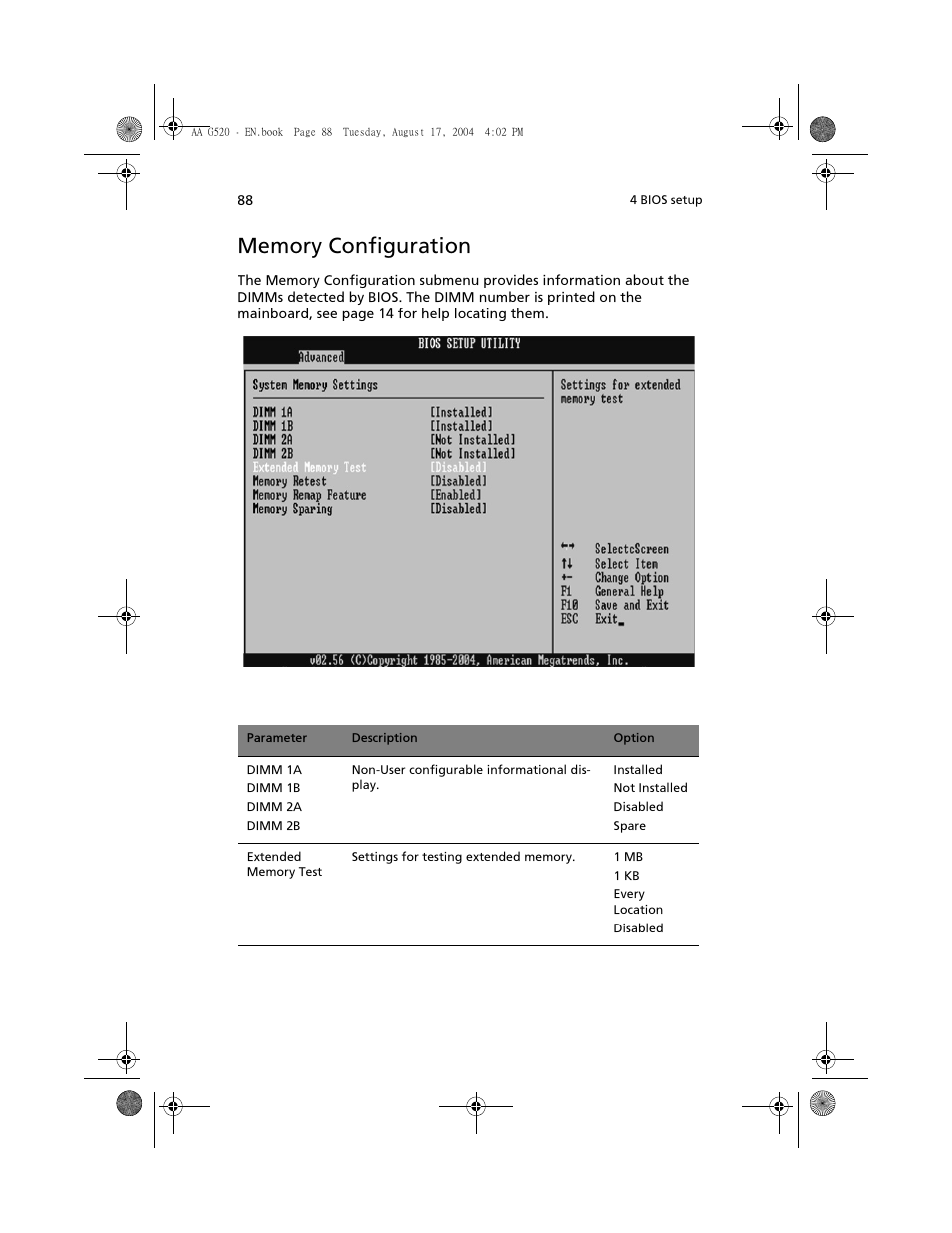 Memory configuration | Acer Altos G520 User Manual | Page 98 / 186