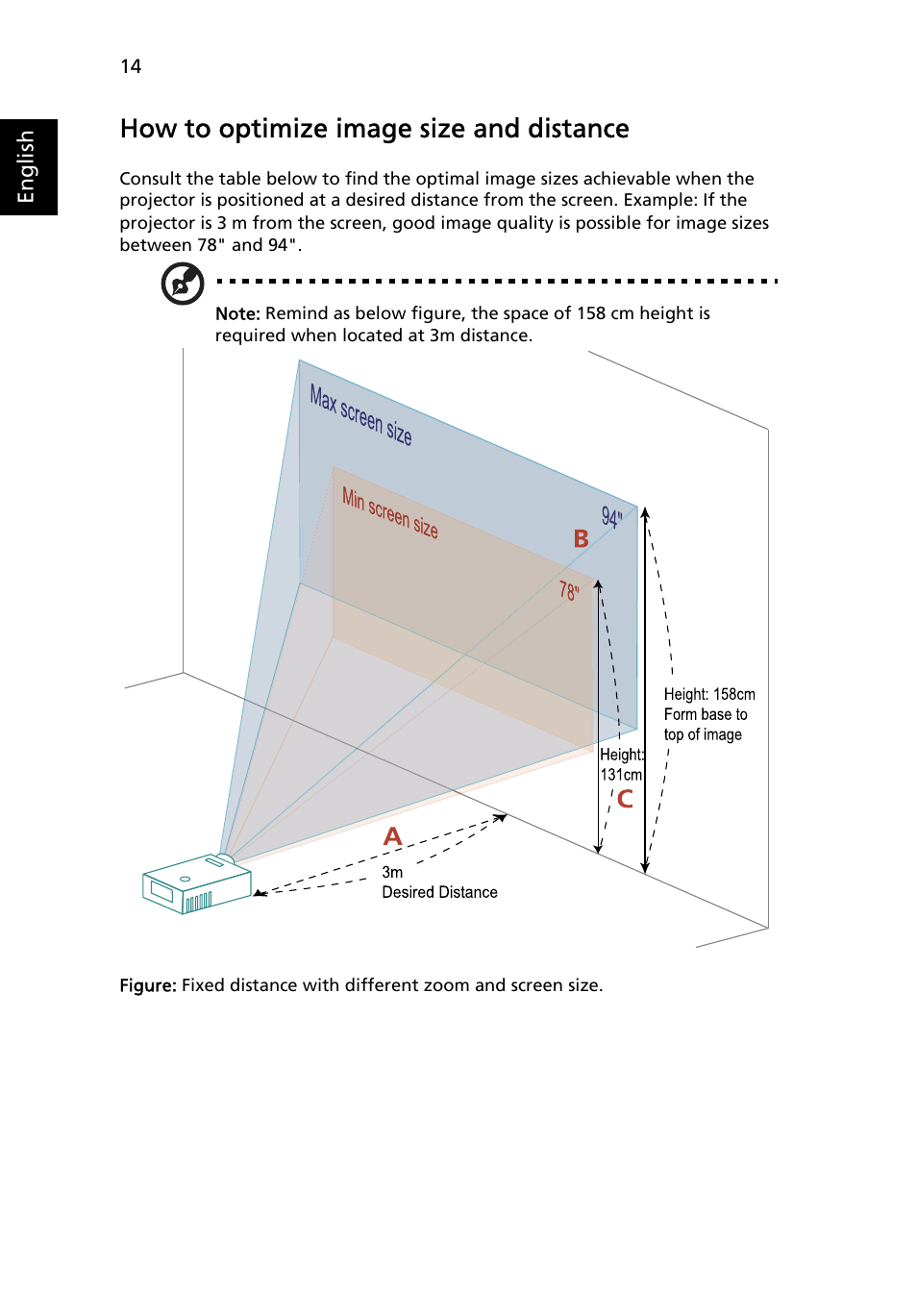 How to optimize image size and distance | Acer P7290 User Manual | Page 26 / 62