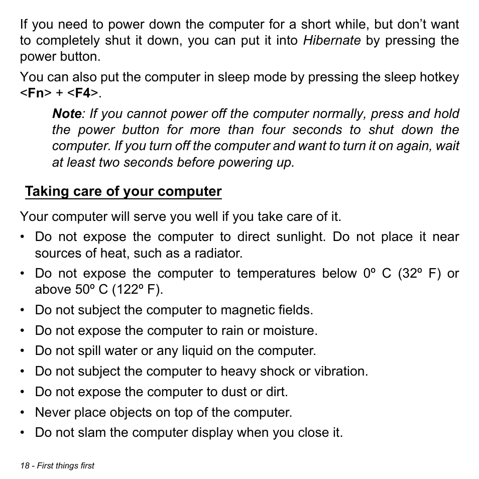 Taking care of your computer | Acer Aspire E1-731G User Manual | Page 18 / 103