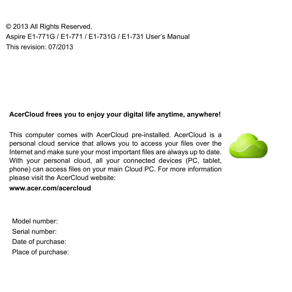 Acer Aspire E1-731G User Manual | Page 2 / 103