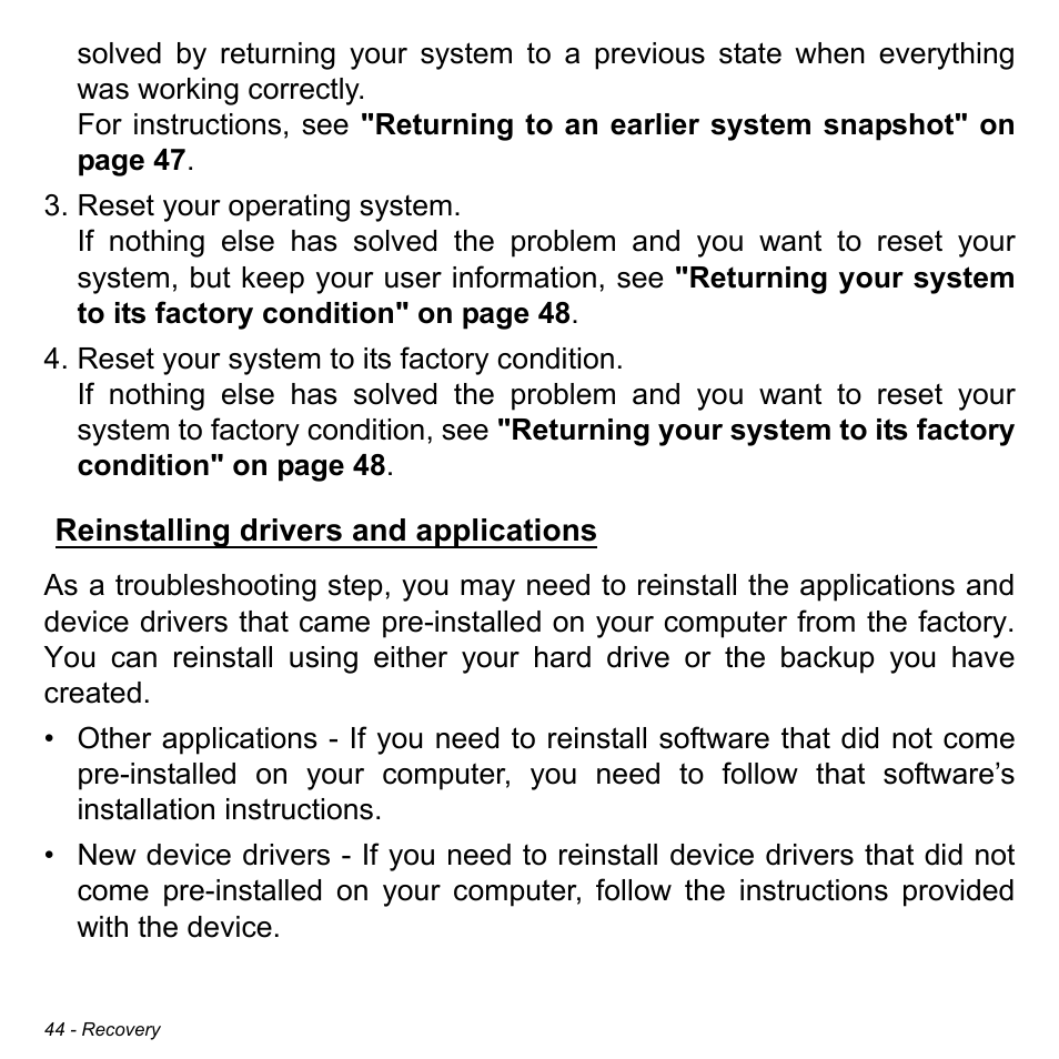Reinstalling drivers and applications | Acer Aspire E1-731G User Manual | Page 45 / 103
