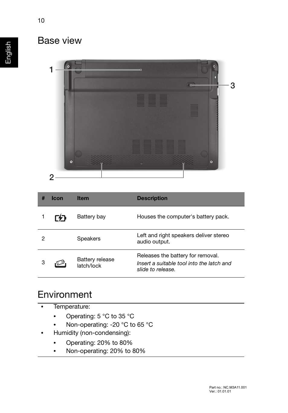 Base view, Environment, Base view environment | Acer Aspire V5-131 User Manual | Page 10 / 10
