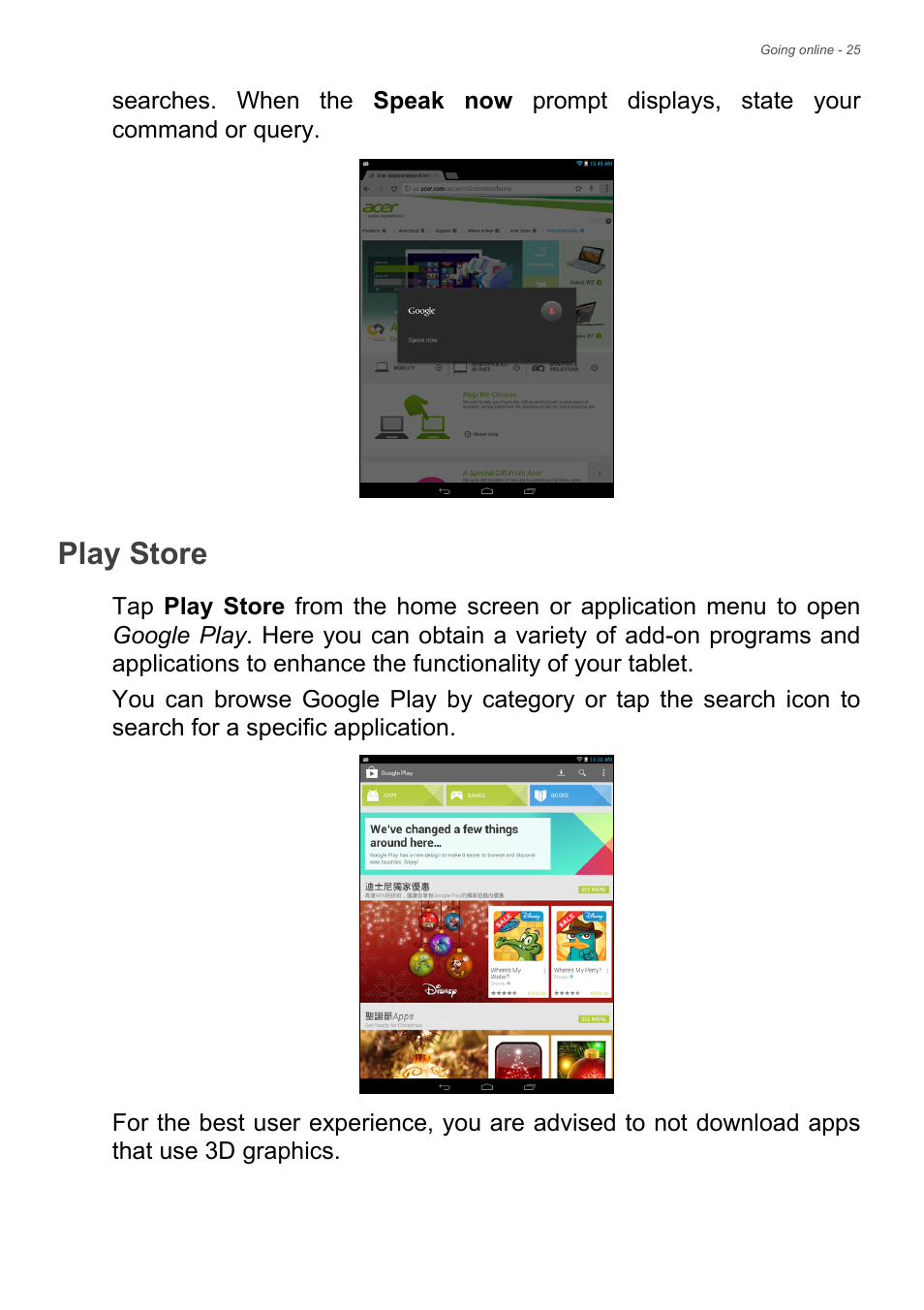 Play store | Acer A1-830 User Manual | Page 25 / 54