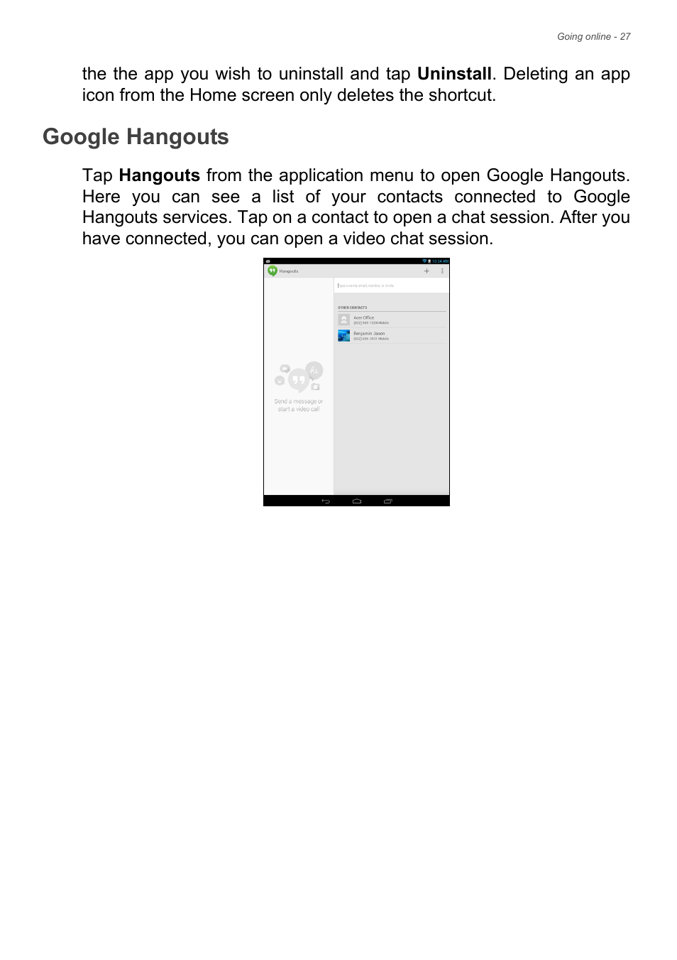 Google hangouts | Acer A1-830 User Manual | Page 27 / 54