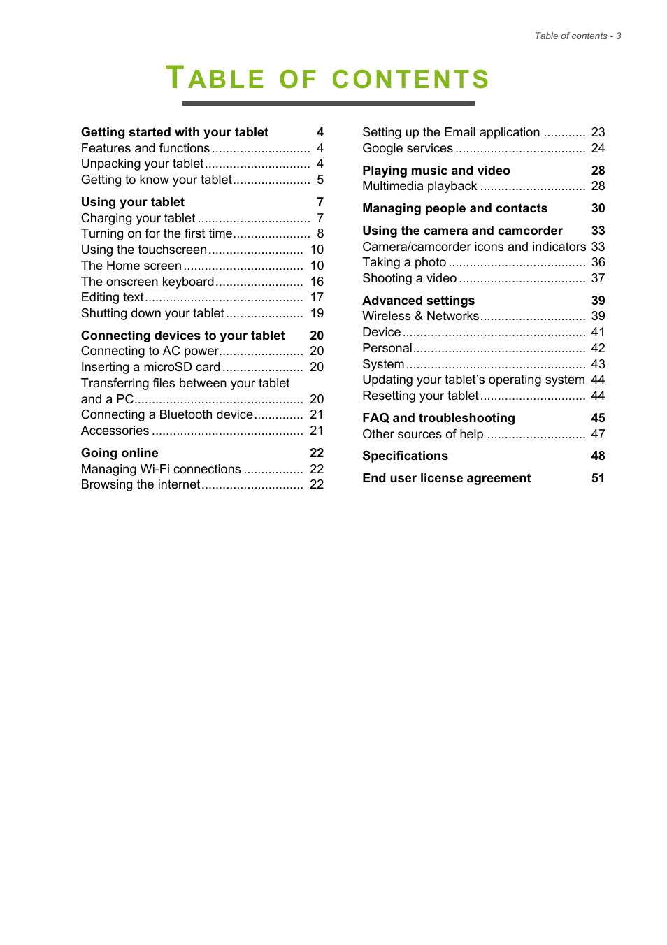 Acer A1-830 User Manual | Page 3 / 54