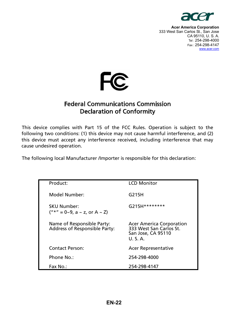 En-22 | Acer G215H User Manual | Page 23 / 23