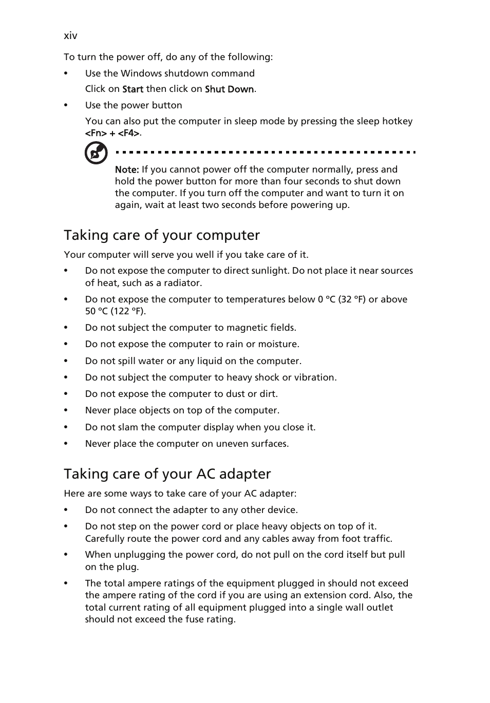 Taking care of your computer, Taking care of your ac adapter | Acer TravelMate 4520 User Manual | Page 14 / 98