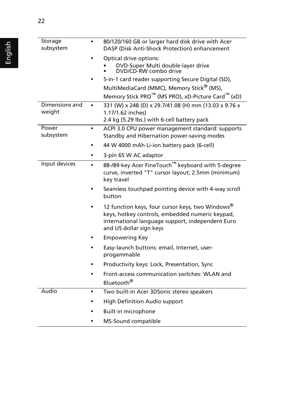 English | Acer TravelMate 4520 User Manual | Page 42 / 98