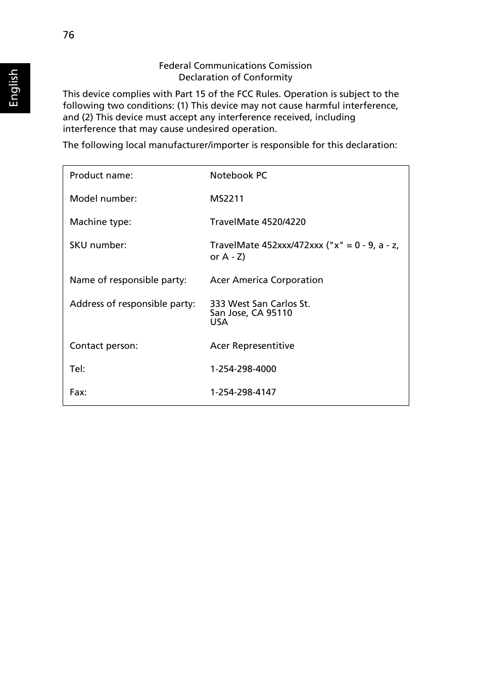 English | Acer TravelMate 4520 User Manual | Page 95 / 98