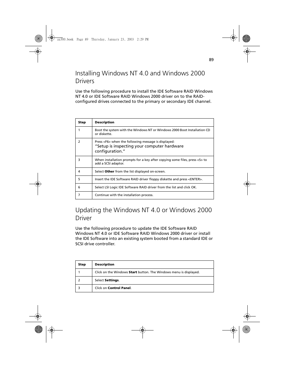 Installing windows nt 4.0 and windows 2000 drivers, Updating the windows nt 4.0 or windows 2000 driver | Acer Altos G301 User Manual | Page 101 / 160