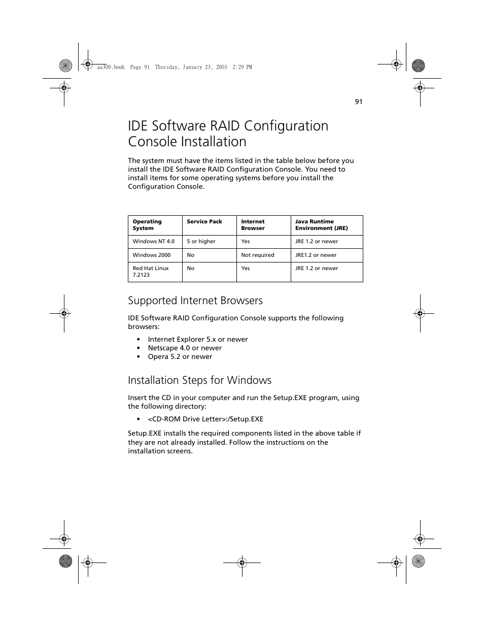 Supported internet browsers, Installation steps for windows | Acer Altos G301 User Manual | Page 103 / 160