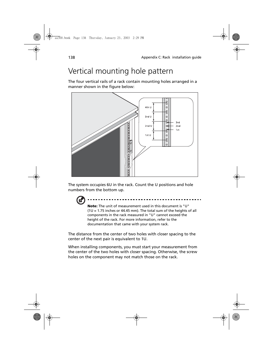 Vertical mounting hole pattern | Acer Altos G301 User Manual | Page 150 / 160