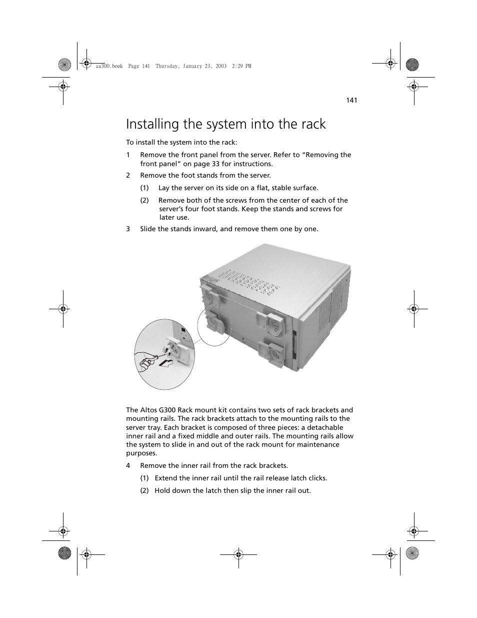 Installing the system into the rack | Acer Altos G301 User Manual | Page 153 / 160