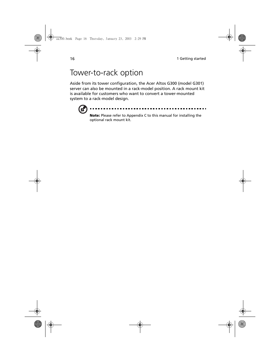 Tower-to-rack option | Acer Altos G301 User Manual | Page 28 / 160