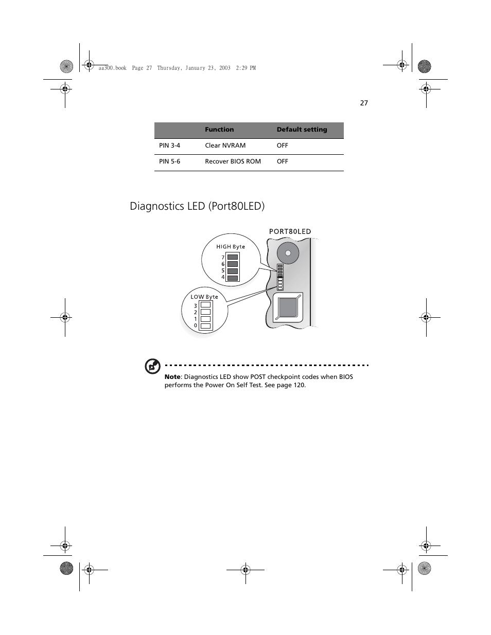 Diagnostics led (port80led) | Acer Altos G301 User Manual | Page 39 / 160