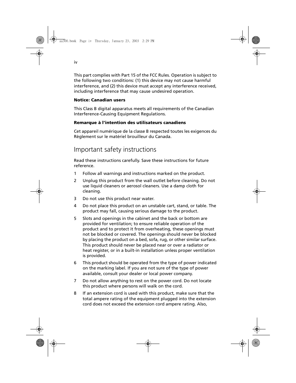 Important safety instructions | Acer Altos G301 User Manual | Page 4 / 160