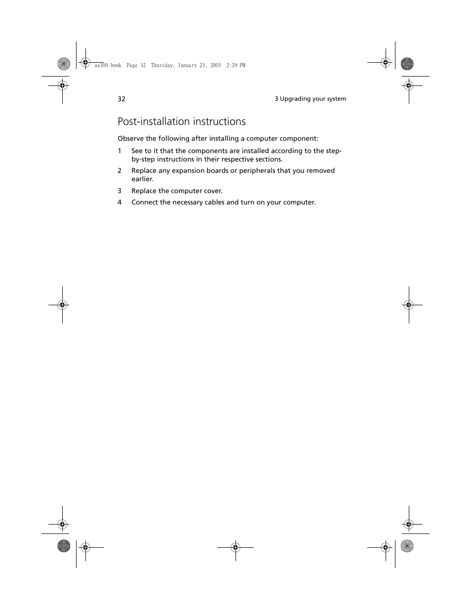 Post-installation instructions | Acer Altos G301 User Manual | Page 44 / 160