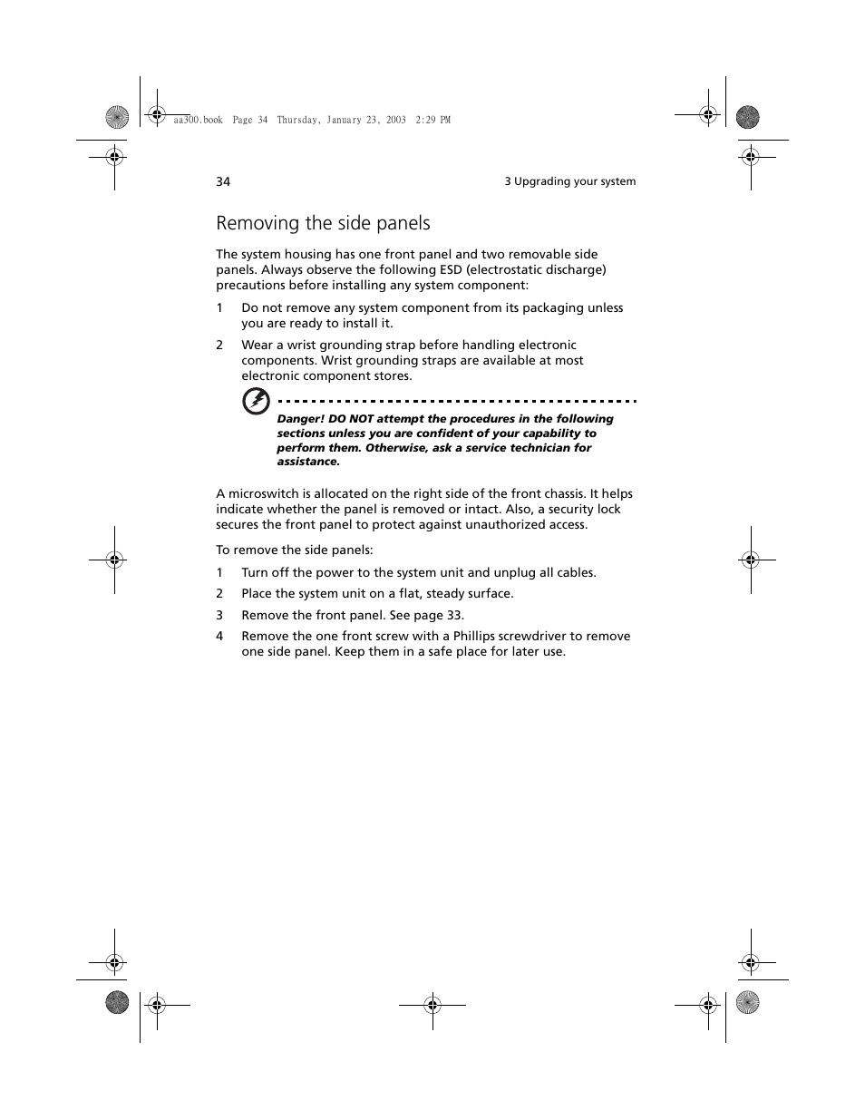 Removing the side panels | Acer Altos G301 User Manual | Page 46 / 160