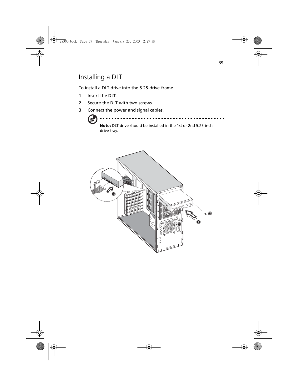 Installing a dlt | Acer Altos G301 User Manual | Page 51 / 160