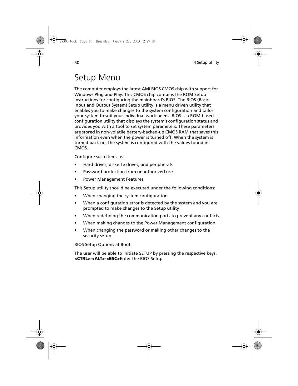 Setup menu | Acer Altos G301 User Manual | Page 62 / 160