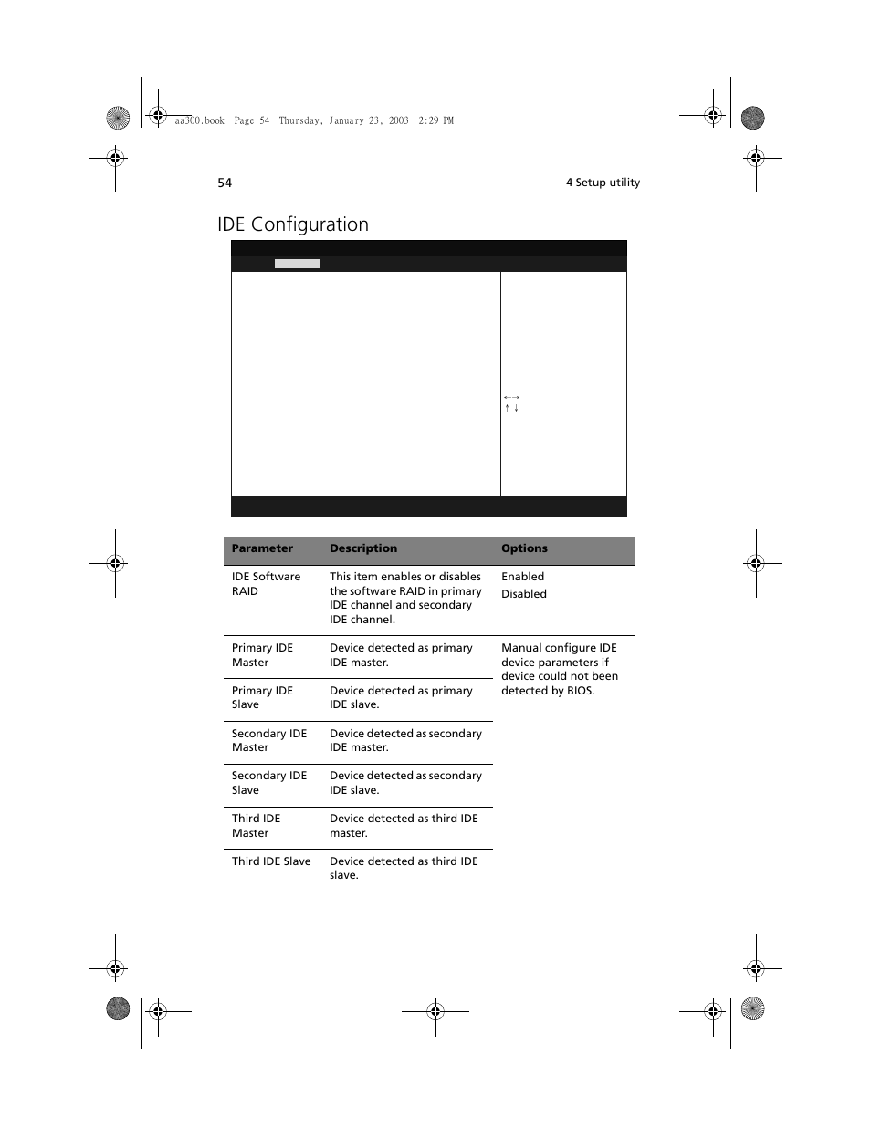 Ide configuration | Acer Altos G301 User Manual | Page 66 / 160