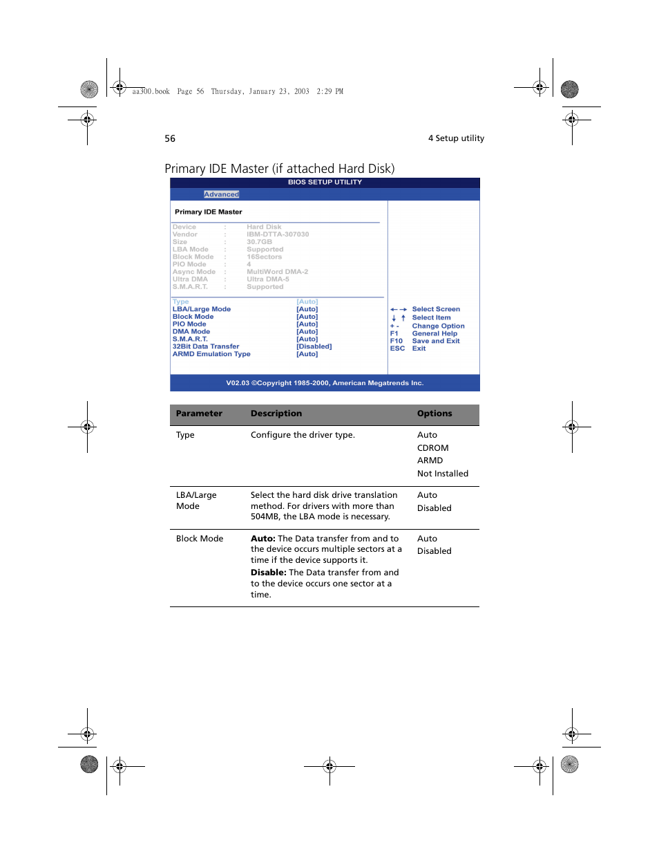 Primary ide master (if attached hard disk) | Acer Altos G301 User Manual | Page 68 / 160