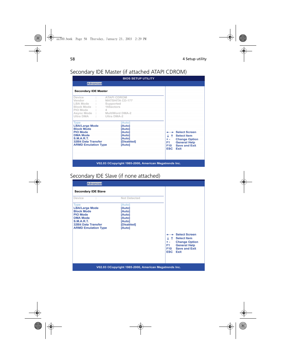 Secondary ide master (if attached atapi cdrom), Secondary ide slave (if none attached) | Acer Altos G301 User Manual | Page 70 / 160