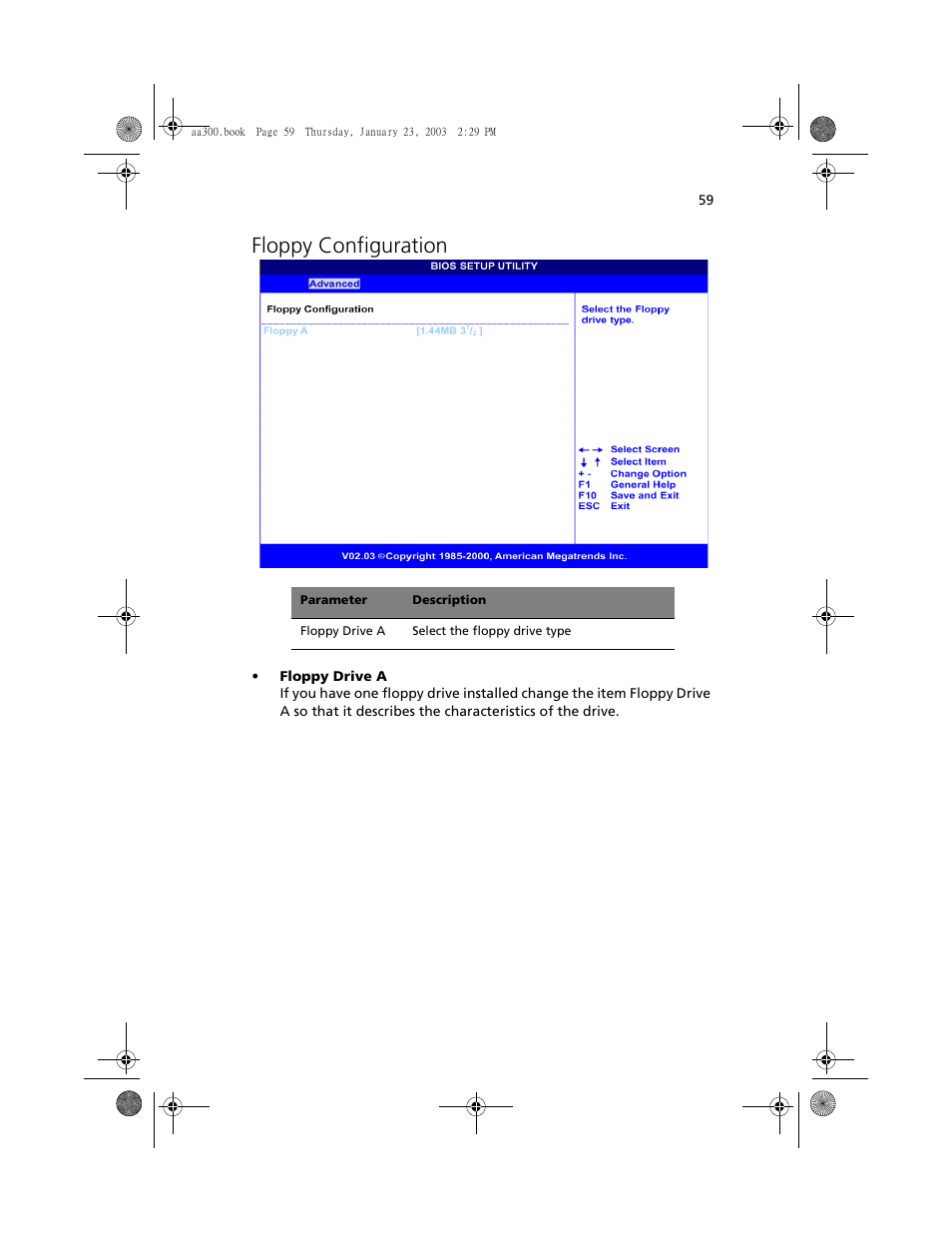 Floppy configuration | Acer Altos G301 User Manual | Page 71 / 160