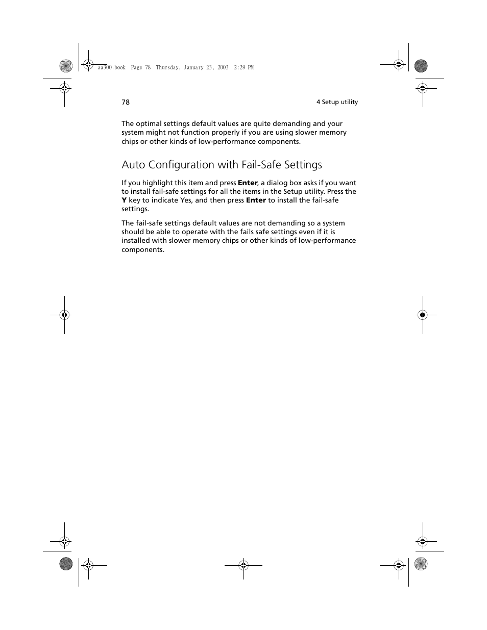 Auto configuration with fail-safe settings | Acer Altos G301 User Manual | Page 90 / 160