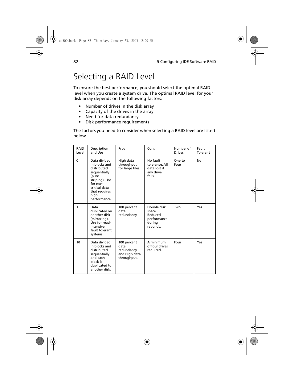 Selecting a raid level | Acer Altos G301 User Manual | Page 94 / 160