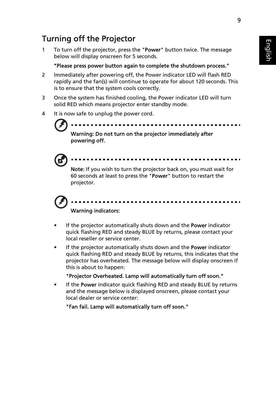 Turning off the projector | Acer X1261 User Manual | Page 21 / 54