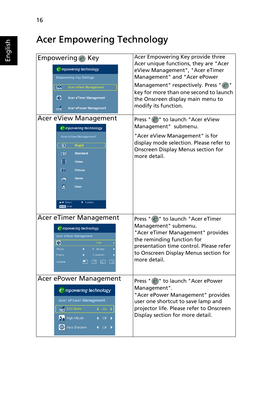 Acer empowering technology | Acer X1261 User Manual | Page 28 / 54