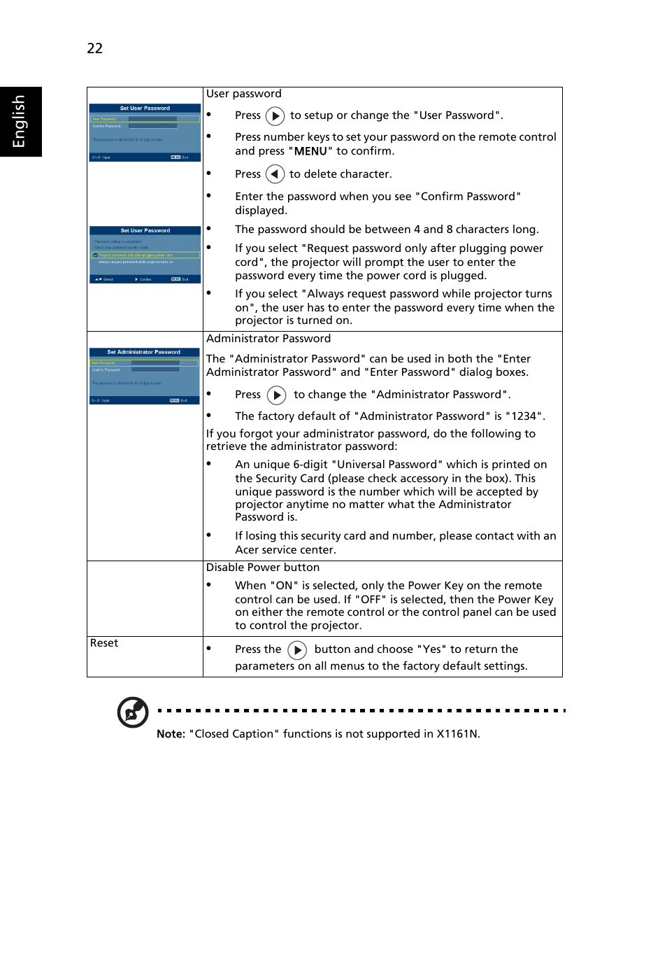 English | Acer X1261 User Manual | Page 34 / 54