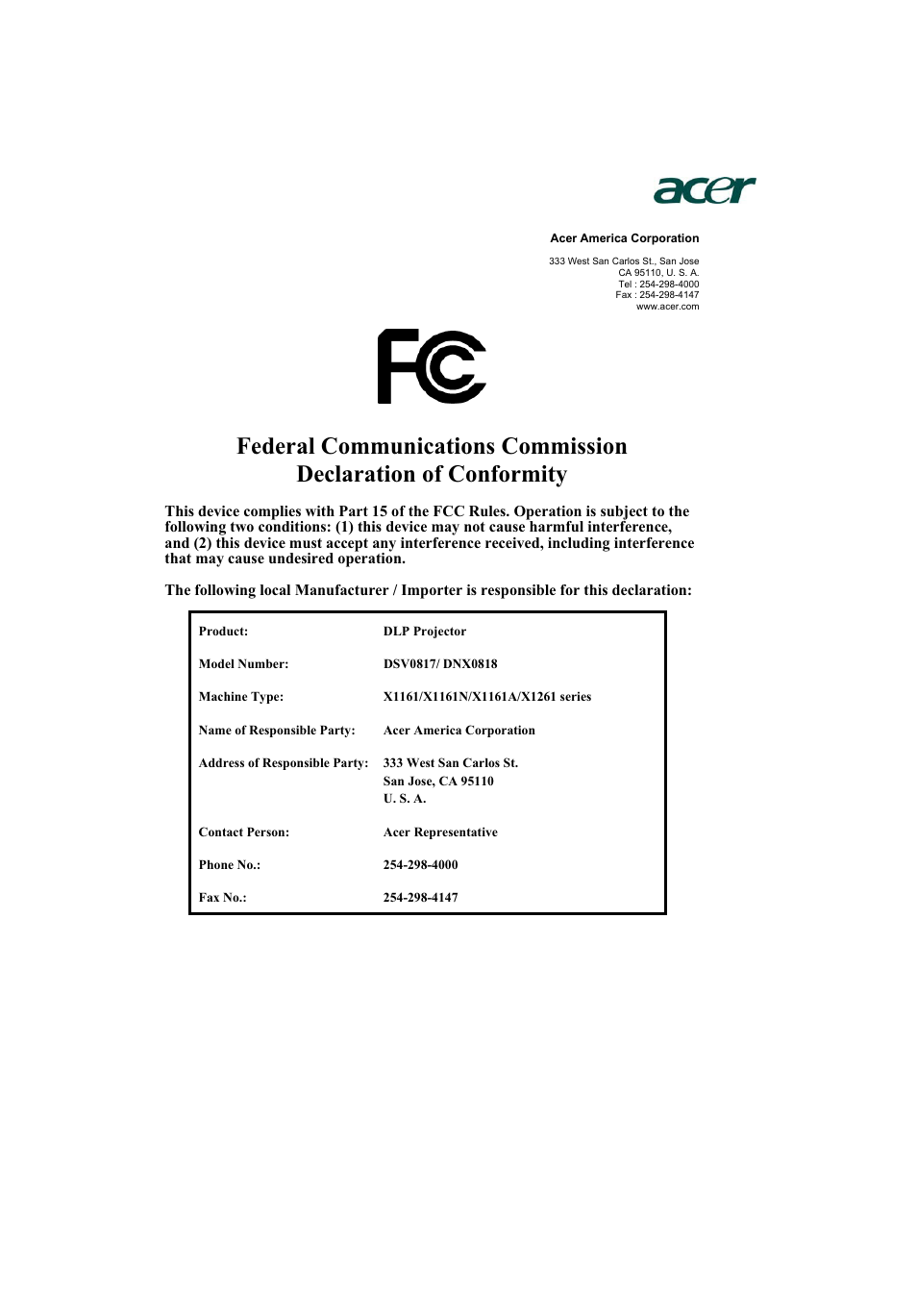 Acer X1261 User Manual | Page 53 / 54