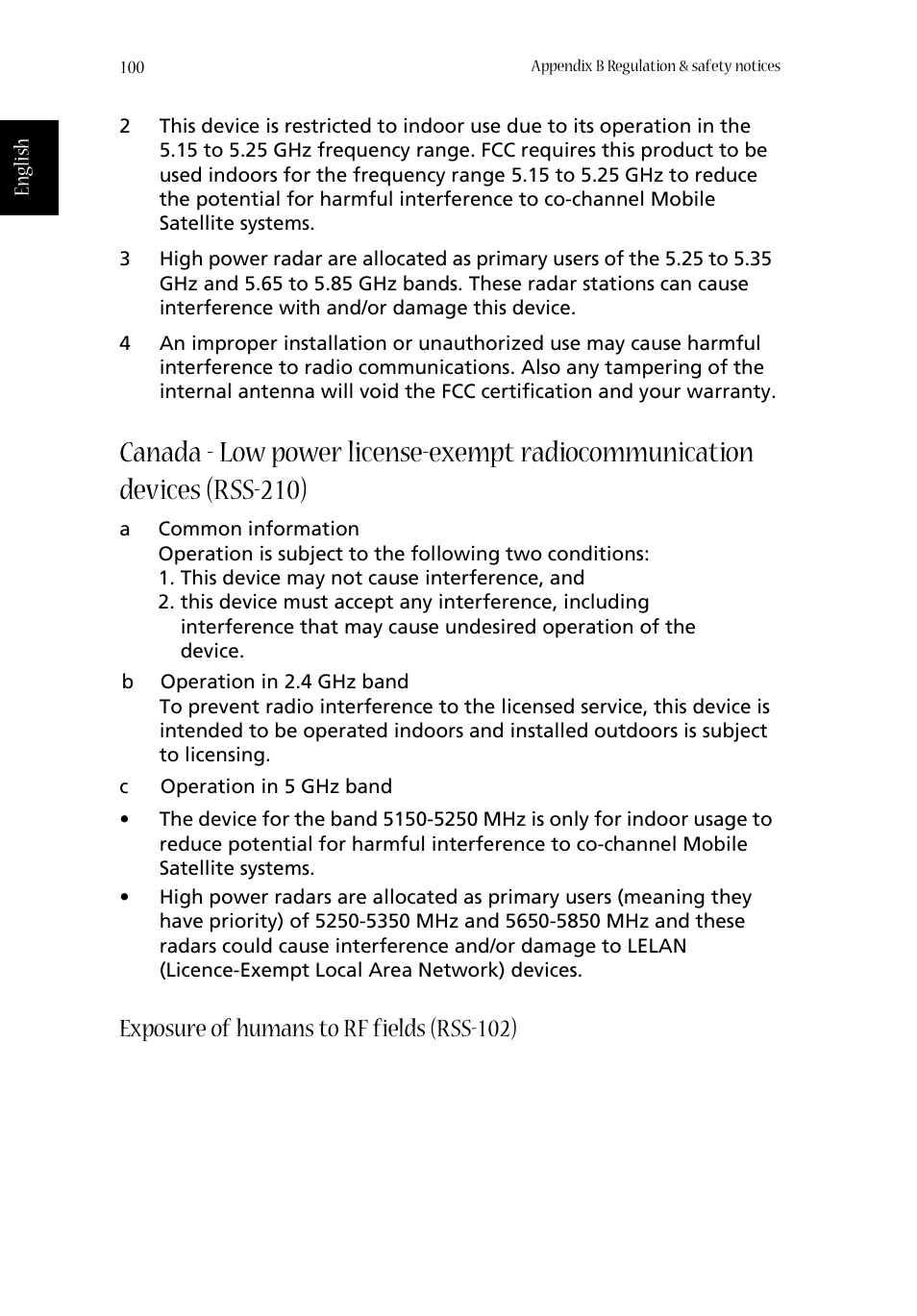 Exposure of humans to rf fields (rss-102) | Acer Aspire 1670 User Manual | Page 110 / 118