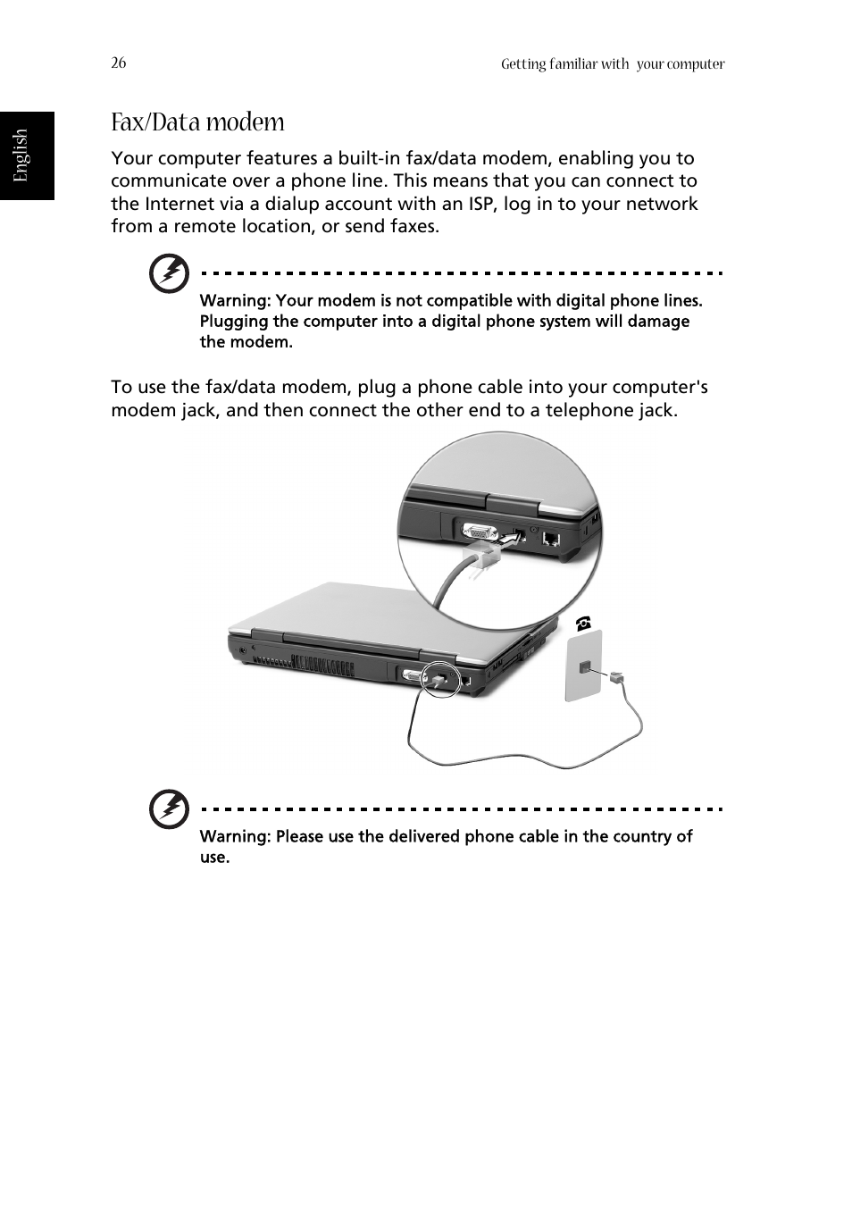 Fax/data modem | Acer Aspire 1670 User Manual | Page 36 / 118