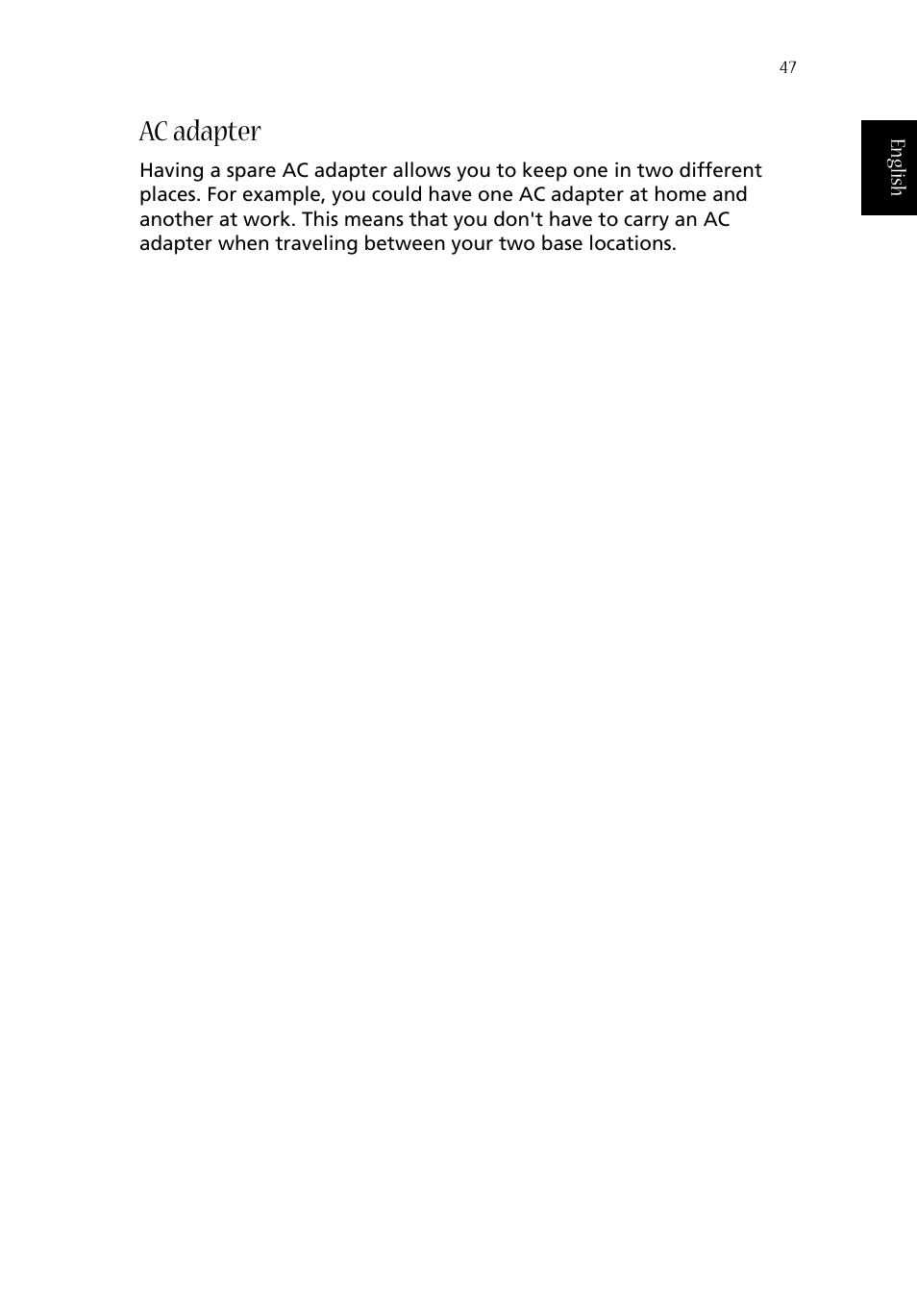 Ac adapter | Acer Aspire 1670 User Manual | Page 57 / 118