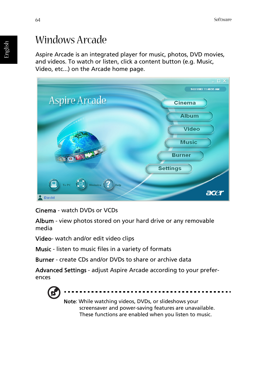 Windows arcade | Acer Aspire 1670 User Manual | Page 74 / 118