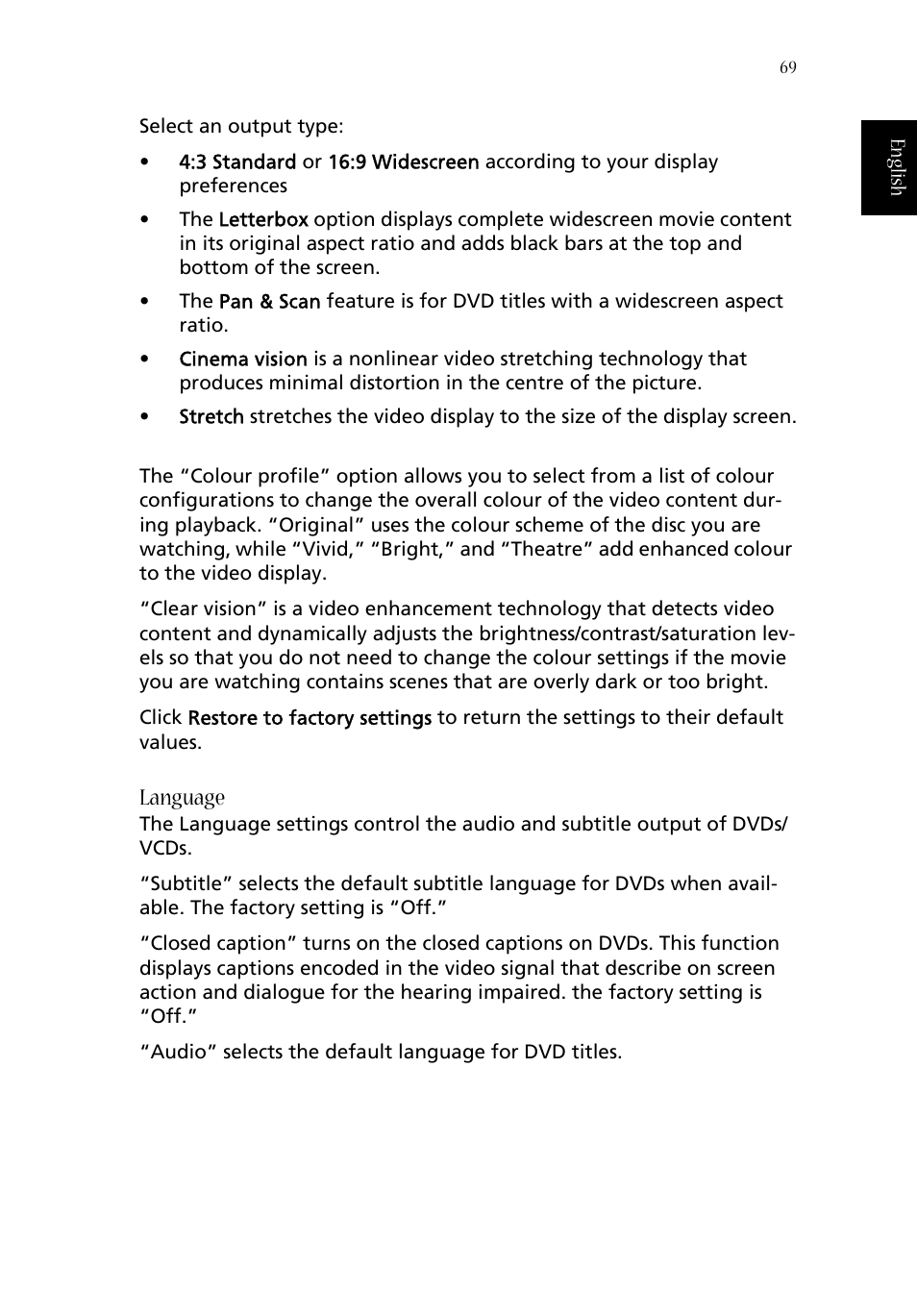 Language | Acer Aspire 1670 User Manual | Page 79 / 118