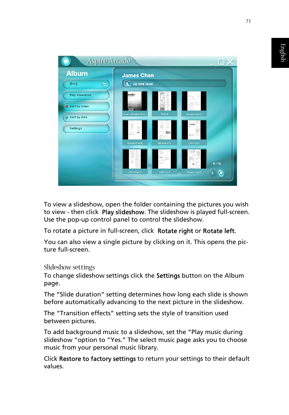 Slideshow settings | Acer Aspire 1670 User Manual | Page 81 / 118