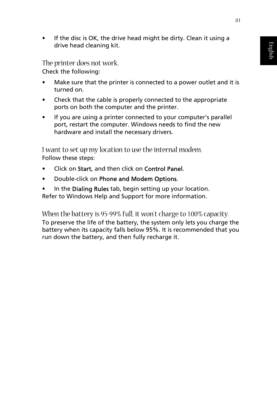 The printer does not work | Acer Aspire 1670 User Manual | Page 91 / 118