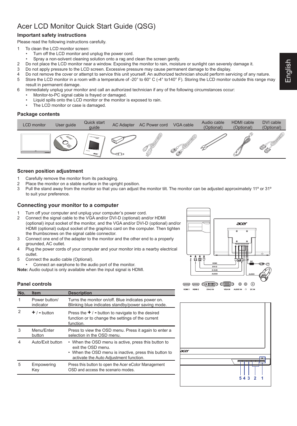 Acer P238HL User Manual | 2 pages