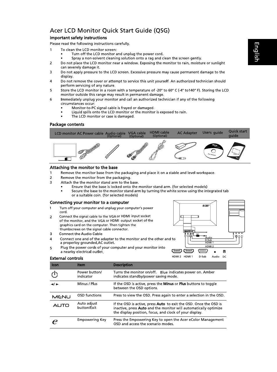 Acer S273HL User Manual | 2 pages