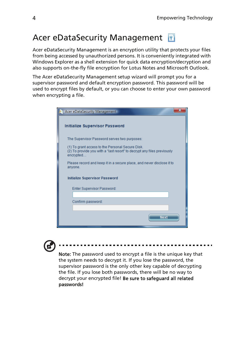 Acer edatasecurity management | Acer Veriton 6900Pro User Manual | Page 16 / 102