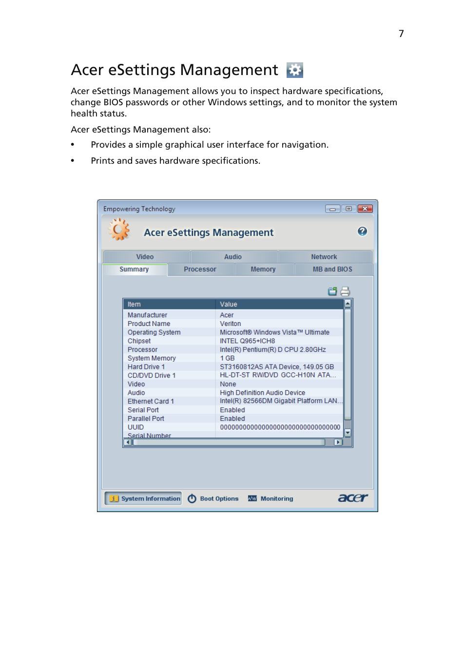 Acer esettings management | Acer Veriton 6900Pro User Manual | Page 19 / 102