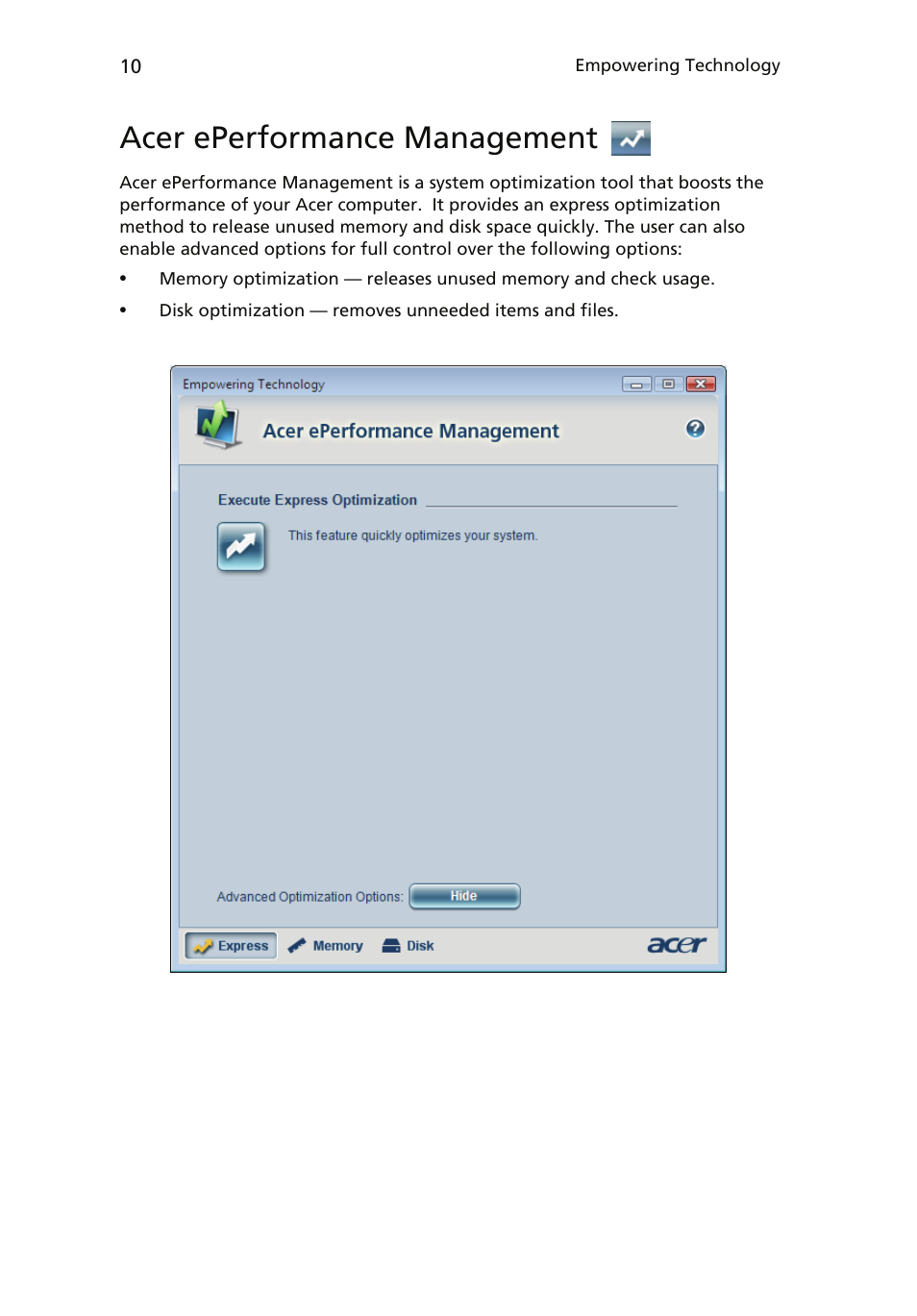 Acer eperformance management | Acer Veriton 6900Pro User Manual | Page 22 / 102