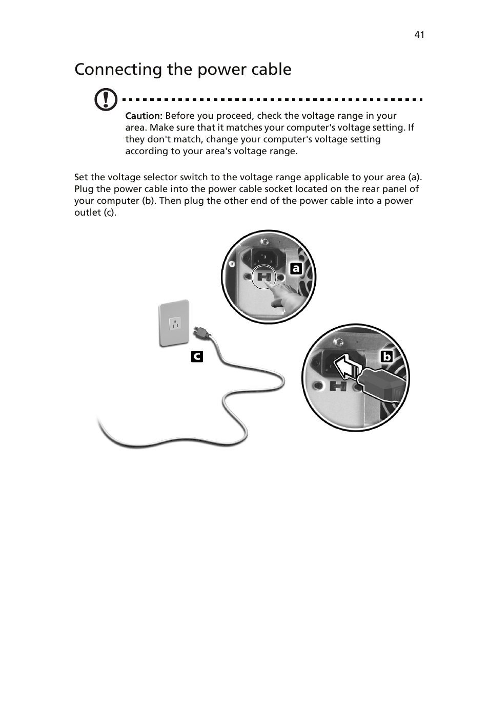 Connecting the power cable | Acer Veriton 6900Pro User Manual | Page 53 / 102