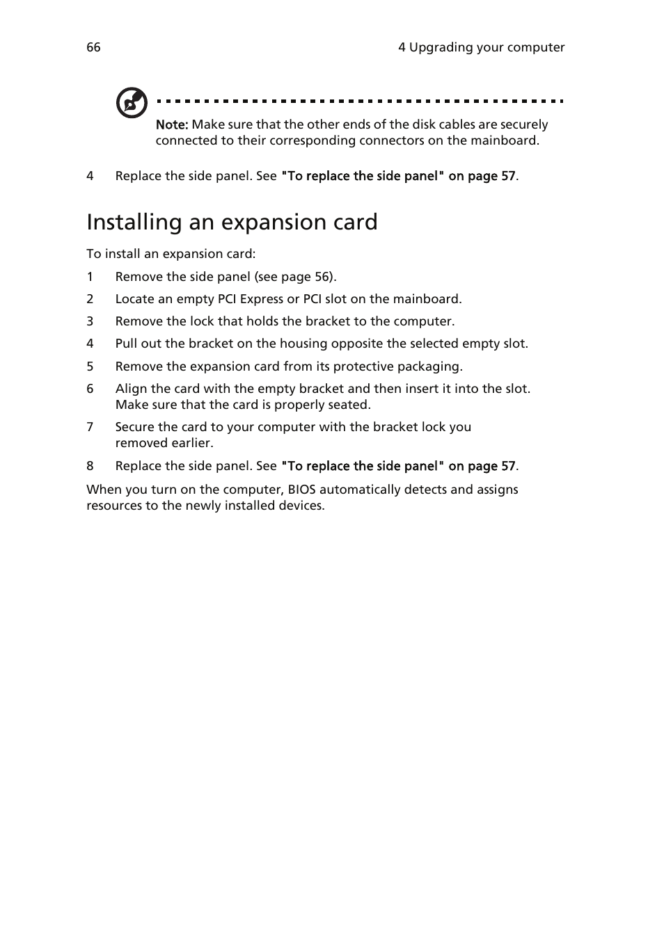 Installing an expansion card, Disk | Acer Veriton 6900Pro User Manual | Page 78 / 102