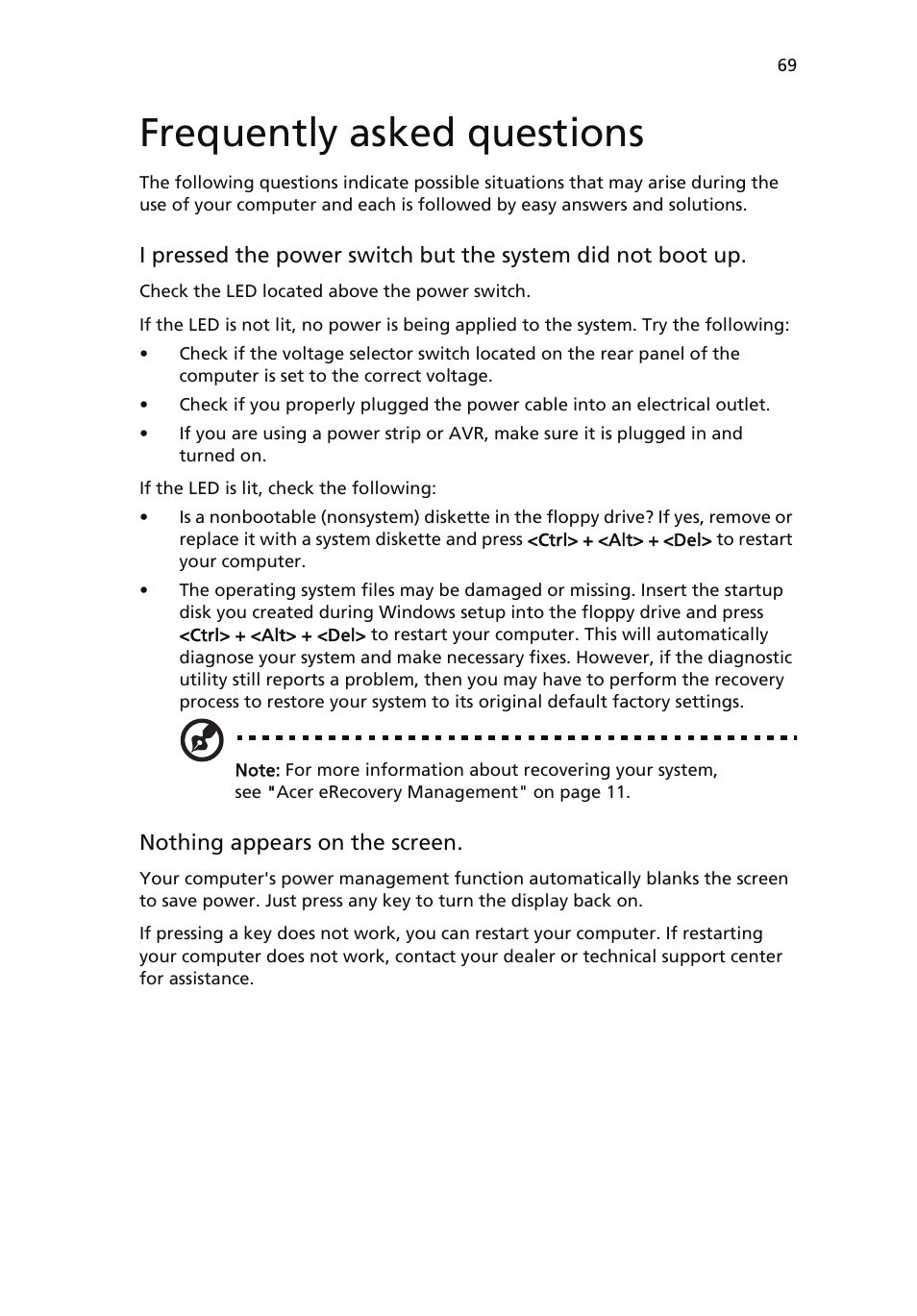 Frequently asked questions, 6 frequently asked questions | Acer Veriton 6900Pro User Manual | Page 81 / 102